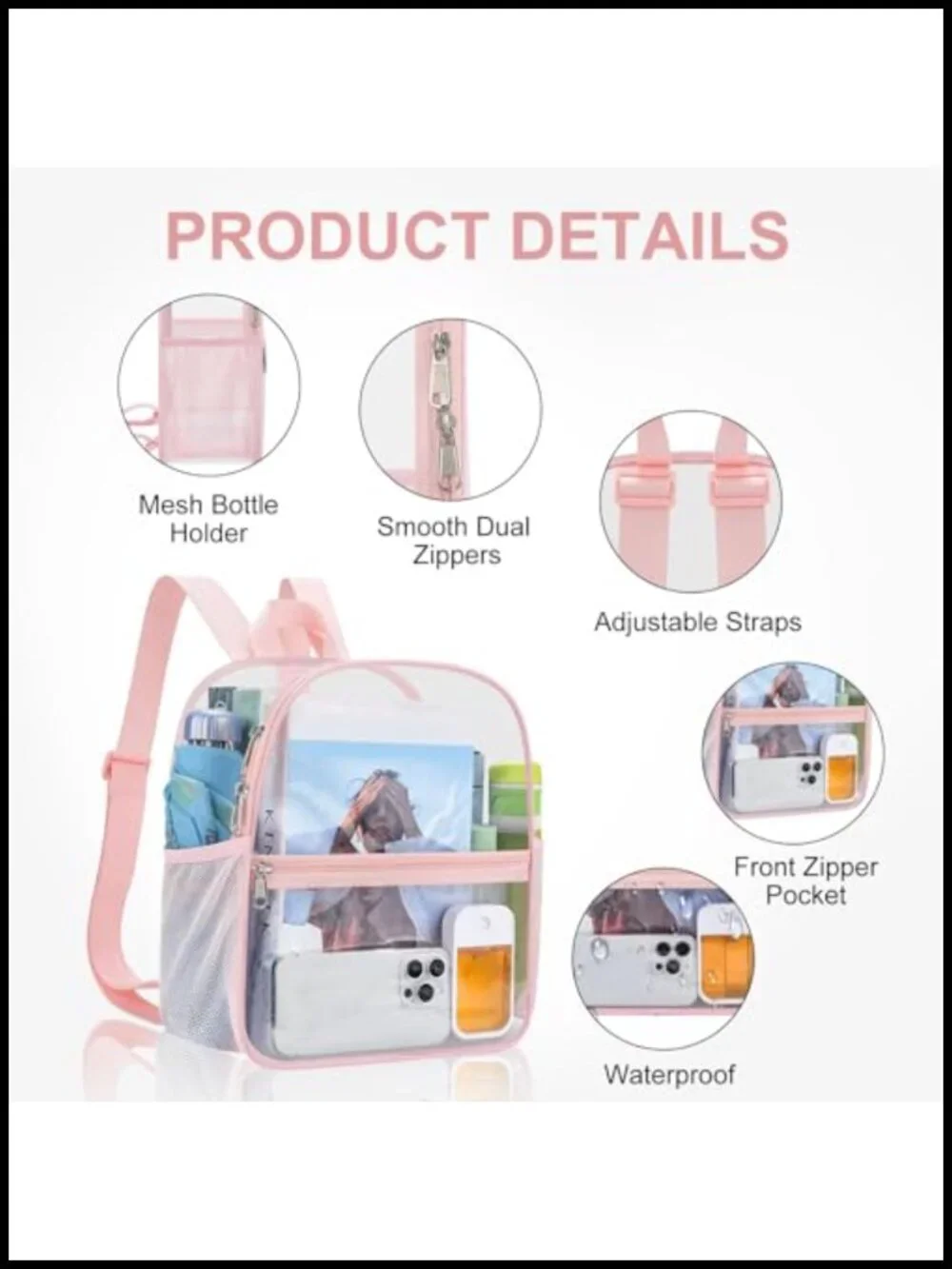 Clear Stadium Approved Backpack Waterproof PVC Adjustable Strap